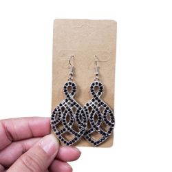 Silver Toned Purple Gems Swirl Pattern Drop Earrings