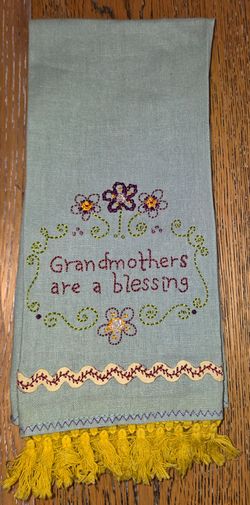 Natural Life - Decorative Embroidered Kitchen Towel - "Grandmothers Are A Blessing" - Linen - Light Blue