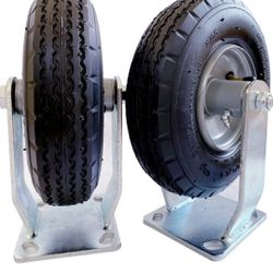 2-Pack 8-Inch Heavy Duty Industrial Pneumatic Casters, Zinc-Coated Top Rigid Plate, Black Rubber Wheel, Air Filled, Steel Hub With Ball Bearings-700 L