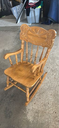 Vintage Wood Rocking Chair with Carved Back
