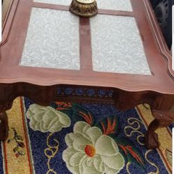 VINTAGE CENTER TABLE GLASS AND WOOD EAGLE LEGS