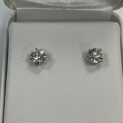 New 14K White Gold Four Prong Round 1ctw Round Brilliant Lab Created Diamond Stud Earrings F-G/VS1-VS2