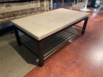 BERNHARDT Tempo Travertine Top Rectangular Coffee Table