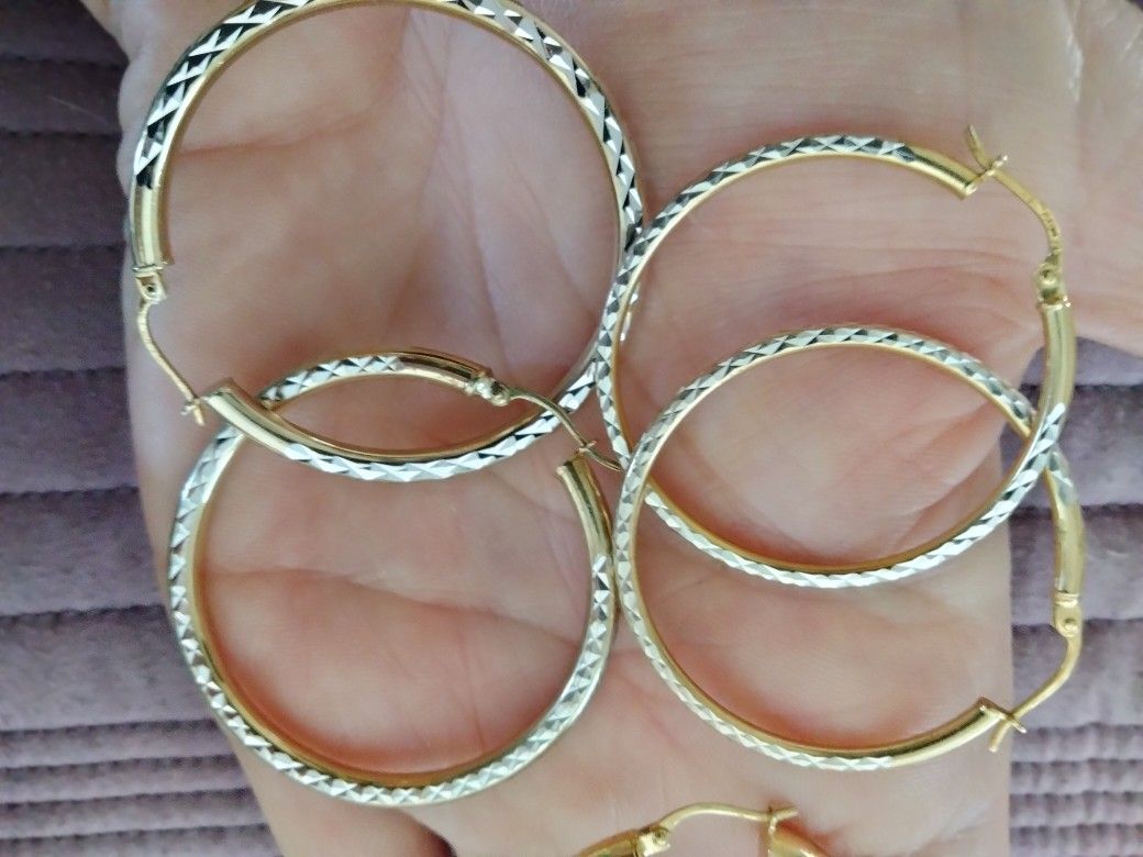2 Tones Sterling Silver Earrings