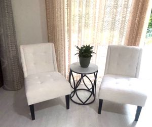 2 LIKE NEW WHITE LINEN CHAIRS