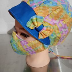 A lot of 4 Scrub Hats with matching masks