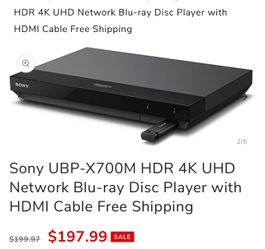 Sony UBP-X700M HDR 4K UHD Network Blu-ray Disc Player with HDMI Cable Free Shipping