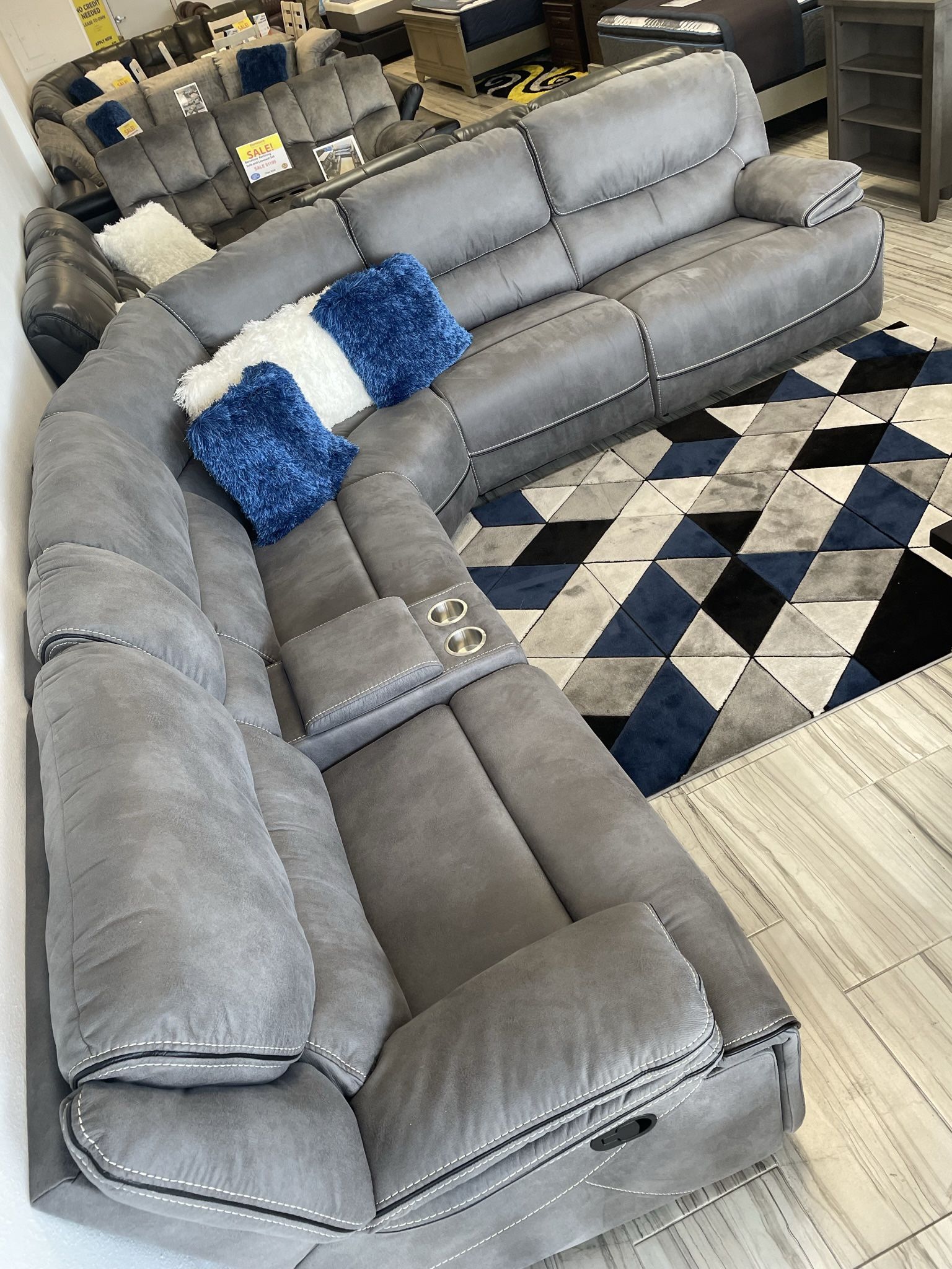 Black Friday sale. Alejandro gray reclining sectional only $1799. Easy finance option. Same day delivery.