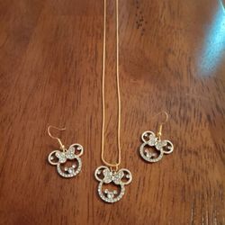 Newly Crafted Blingy Minnie Mouse Necklace And Earrings 