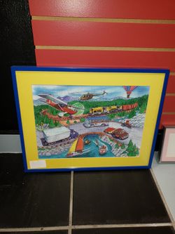Transportation Themed Puzzle Kids Framed Wall Art Decor