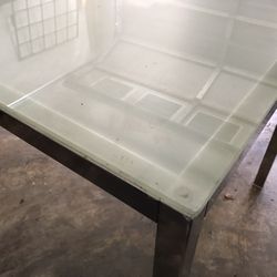 Chrome With Frosted Green Glass Top Dining Table