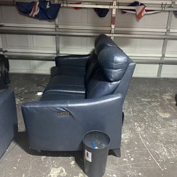 Blue Leather Sofa Set 