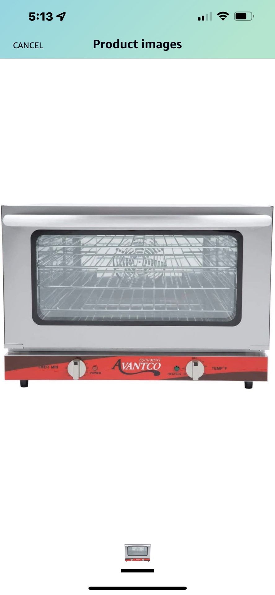 Avantco CO-16 Half Size Countertop Convection Oven, 1.5 Cu. Ft. - 120V,  1600W