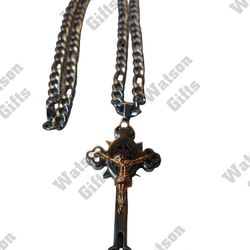 St. Benedict Crucifix Titanium Gold Silver Tone With 24 Inch 5mm ChaiSilver &Gold Tone Available In Gold Tone 

Retail $38.99

