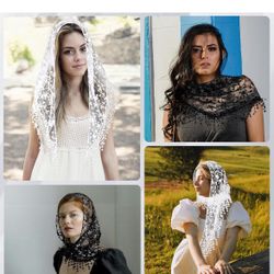12 Pc X Pcs Mass Veil Triangle Mantilla Cathedral Head Covering, Chapel Veil Lace Shawl, Latin Church Veil Chapel Scarf Latin Mass Head Covering, Head