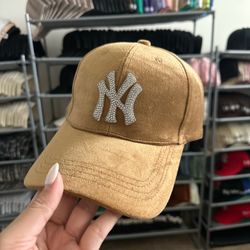 Suede New York Yankees rhinestone adjustable hat