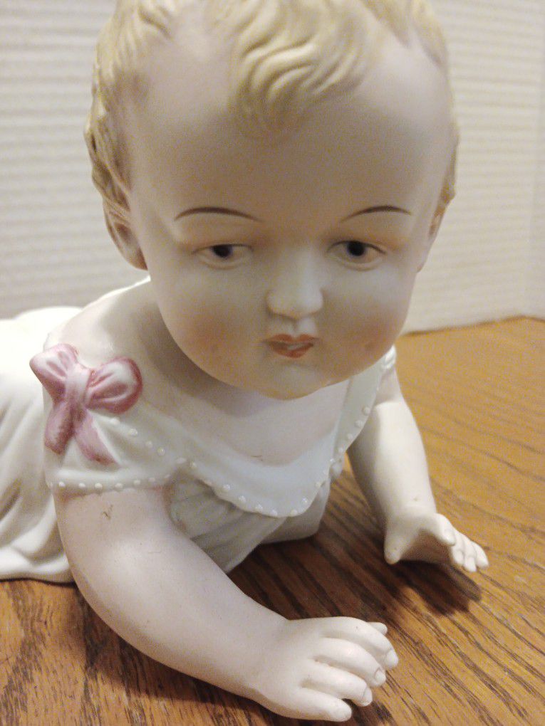 Rare antique German.corda Bohemian Porcelain bisk. Crawling piano baby.listed $145my Price Is  $75 Firm