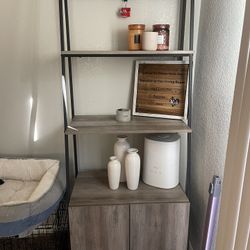 Open Shelf And Closed Storage Cabinet Grey Wash 