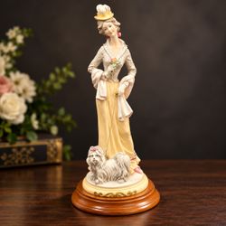 Auro Belcari Lady With Dog 12" Porcelain Figurine Signed Italy Vintage Beautiful