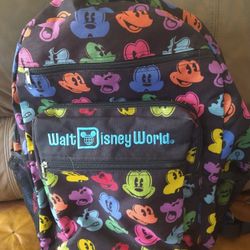 Official Walt Disney World Disney Mickey Mouse Backpack Multicolor Design Great Shape $30  Or Best Offer! Rare