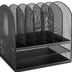 New Black Desk Organizer with 6 Vertical & 2 Horizontal Trays , File Organizer for Home, Office, Classroom & More