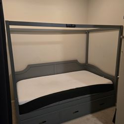 Twin Bed With Canopy Rails And Underbed Drawers