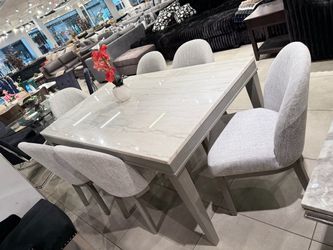 Marble Top Dining Table with 6 Chairs 🩶 Gray Color