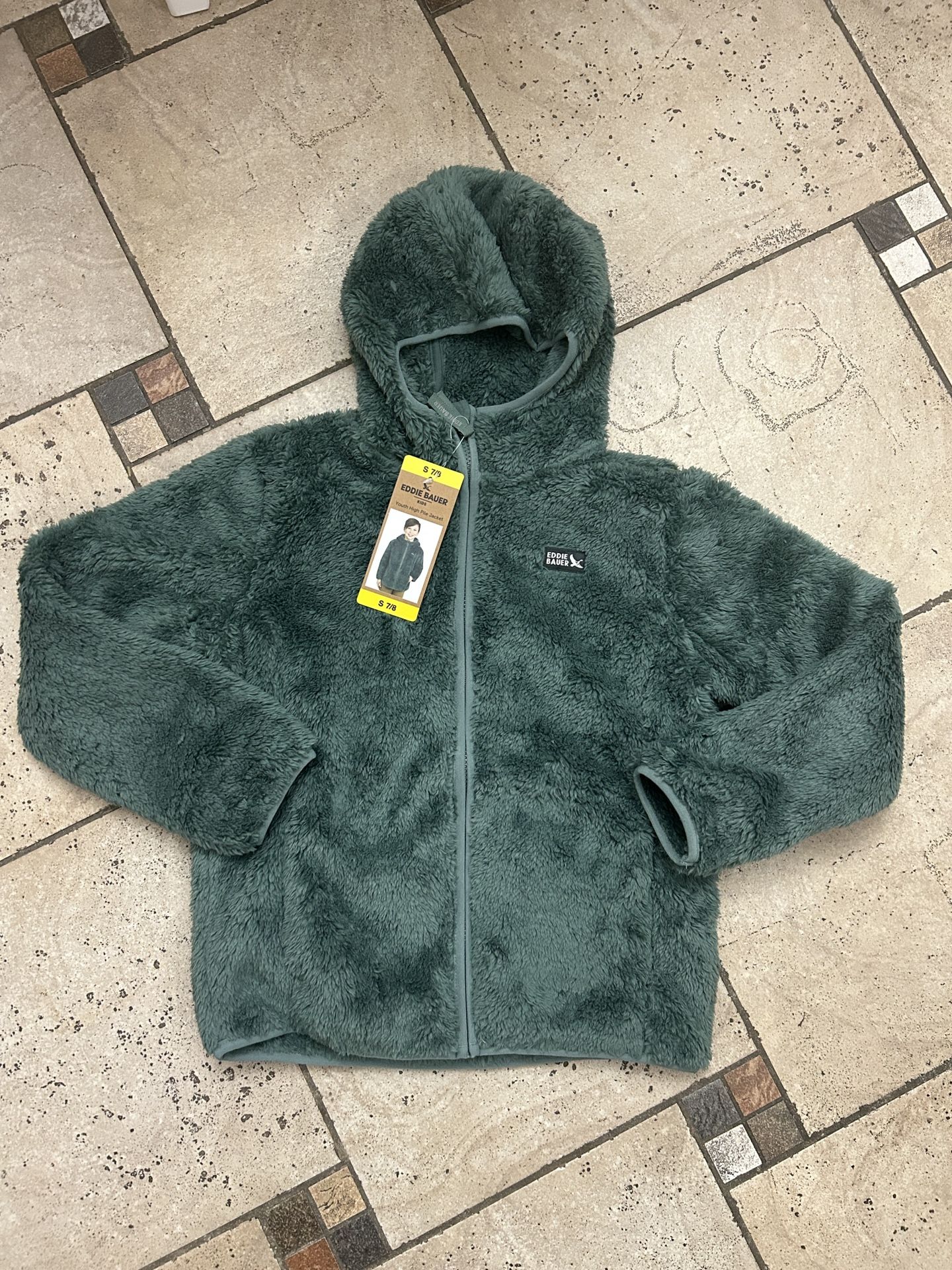 NWT Eddie Bauer boys full zip hooded plush Jacket Size S 7/8