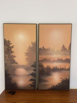 Wall Arts - Minimalist Misty Sunrise/Sunset Diptych