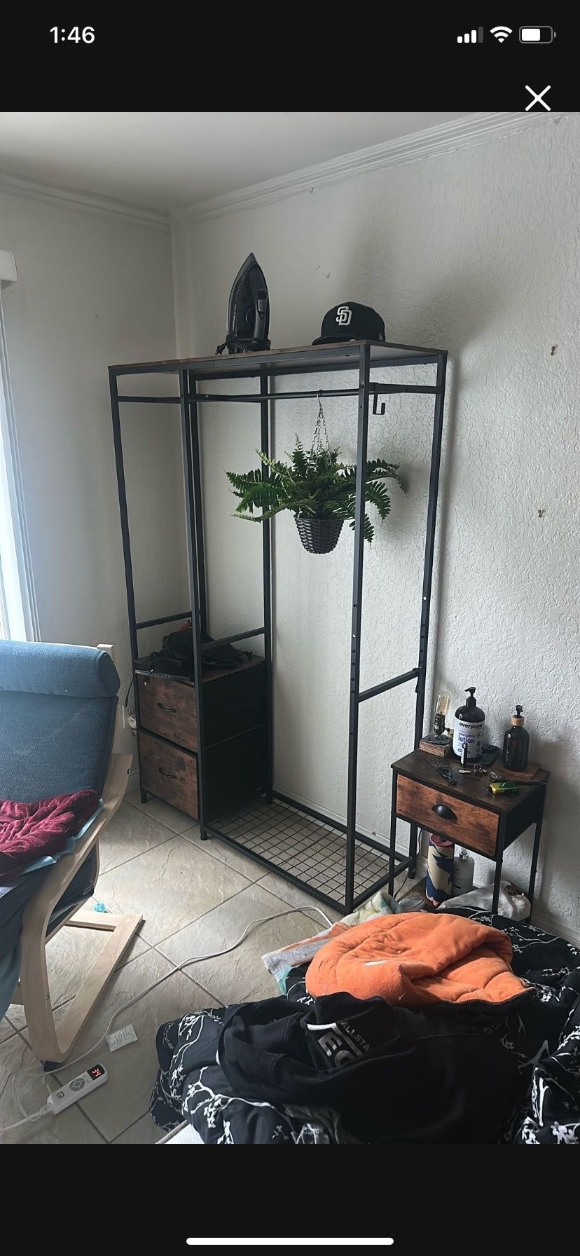 Closet organizer with drawers and night stand