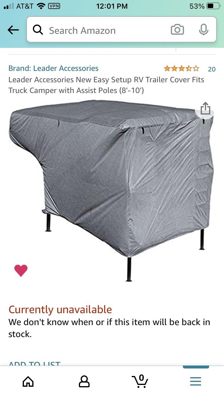 Truck camper cover made for 8-10 ft base