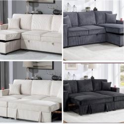 $380 . 2-P Convertible Sectional  Sleeper Sofa W/ Cupholder Sofa Storage & USB Ports  89”x 59”X36”H