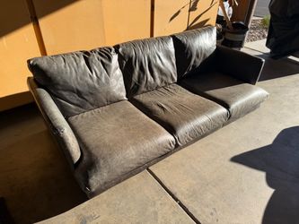 Dark Gray Distressed-Look Leather Sofa w/ Loveseat
