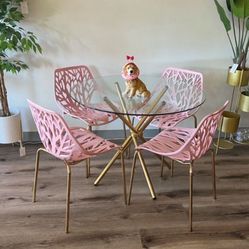 Pink Gold Dining Chairs And Table Set For 4