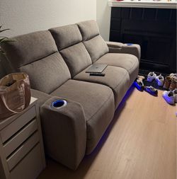 Gray Recliner Sofa with LED Lights and Cup Holders