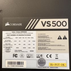 Corsair VS500 500 Watt 80 PLUS Certified Non-Modular ATX PSU - Black