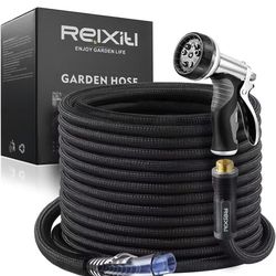 Garden Hose, Flexible Water Hose, Ultra Lightweight Non-Expanding hose with 10 Function Sprayer, Leak proof, Pressure Resistant for Yard, Outdoor (Bla