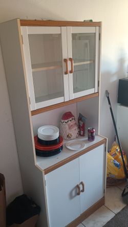 White Kitchen Hutch Cabinet with Glass Doors