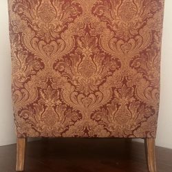 Schnadig High-Back Armchair – Carved Wood Paw Feet – Red & Gold Tapestry
