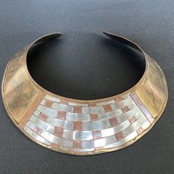 Vintage tri color brass modernist collar cuff choker necklace