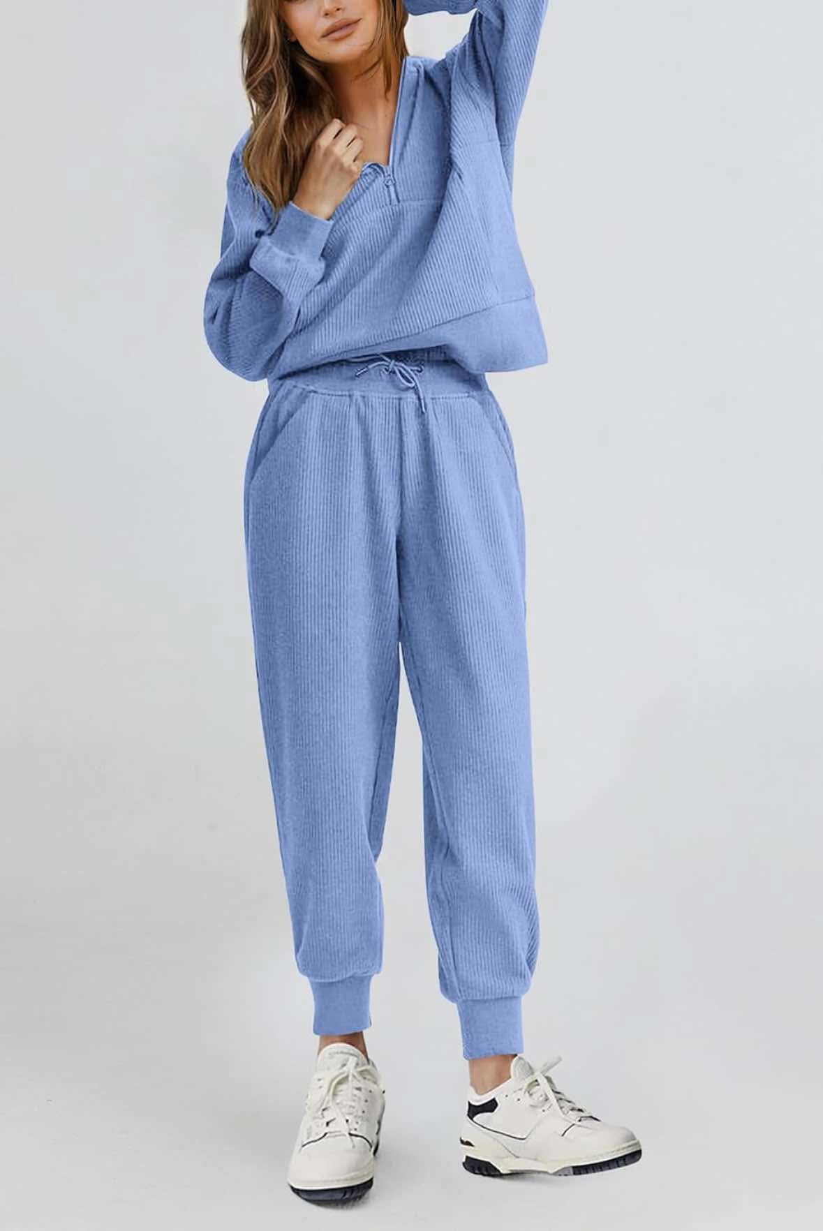 2 Piece Sweatsuits Set Long Sleeve Half Zip Pullover Sweatshirt Joggers Sweatpants Tracksuit,R42, Large