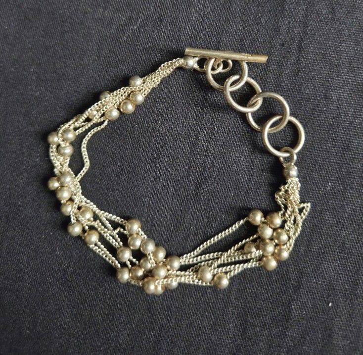 Vtg 925 Sterling Silver Bracelet Multi Chain With Movable Beads Fits 7"-8"