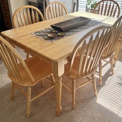 Solid Wood Dining Table + 6 Chairs (Oak Finish)