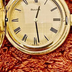 Vintage Gold-Plated Bulova Pocket Watch, 1970s, 17 Jewel, Working, Swiss Made