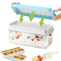 NEW Silicone Ice Tray Lid Storage Bin Square Ice Tray for Freezer Mini Ice Cube Tray with Ice Bucket Scoop Ice Cube Molds Set for Cocktails,W
