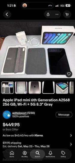 Apple iPad mini 6th Generation A2568 256 GB, Wi-Fi + 5G 8.3" Gray