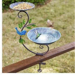 Home eck Mounted Bird Feeder and Bath for Railing, Balcony