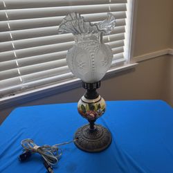 Vintage Italian Hand Painted Floral Lamp with Frosted Glass Shade// Made in Italy