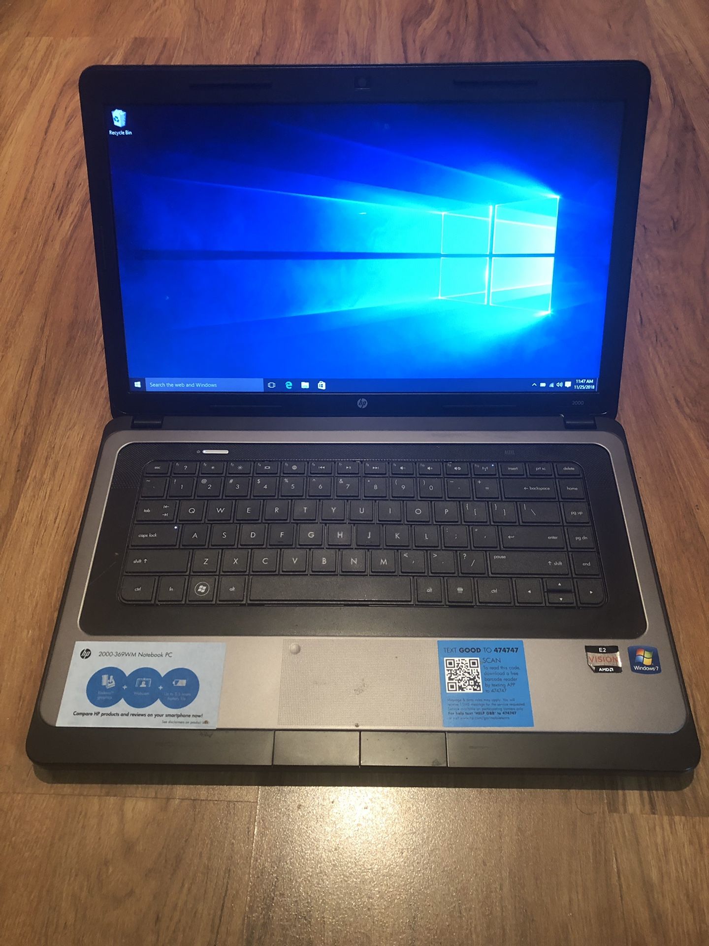 HP 2000-369WM Notebook Windows 10 Pro 15.6 inch Display Screen Laptop with charger in Excellent Working condition!!!!!!!!!