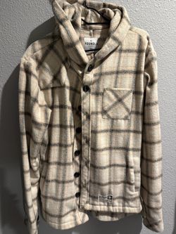 YoungLA 431 Hooded Flannel Shirt Jacket (often called a "shacket") in the cream and gray plaid colorway